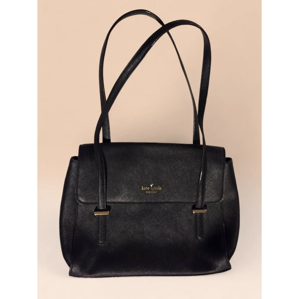 Kate‎ Spade New York Black Saffiano Leather Shoulder Bag Flap Satchel Handbag